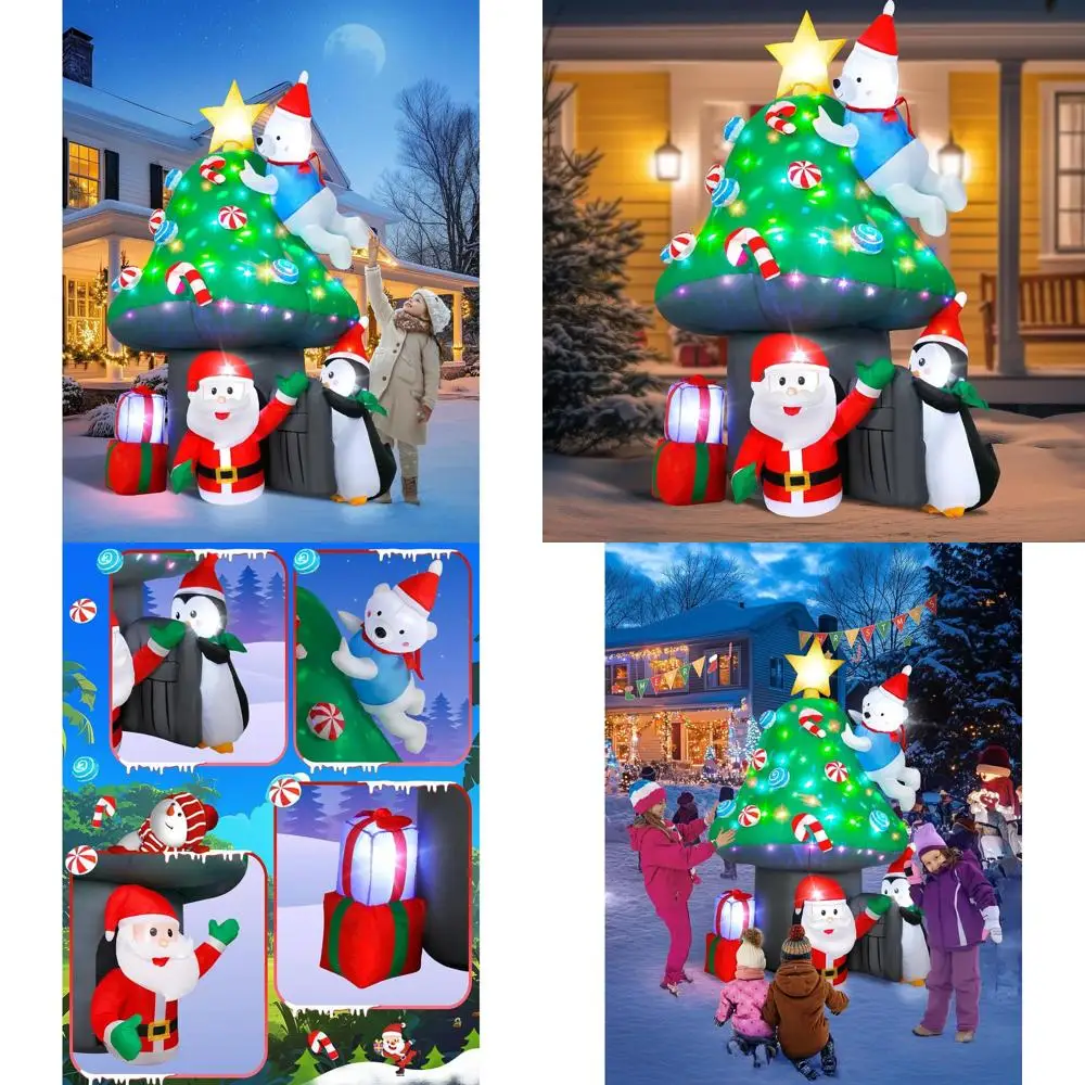 

Надувной домик Санты-гриб высотой 2,1 м с полярным медведем, пингвином и подсветкой для рождественского декора двора