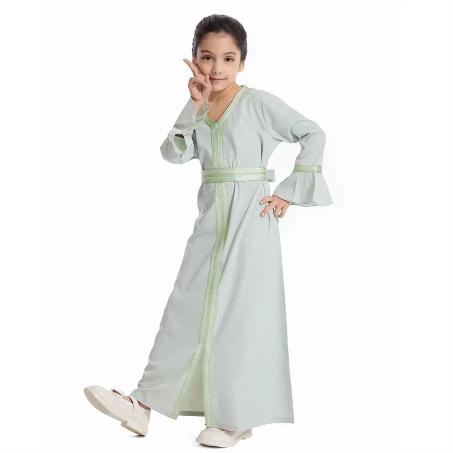 Ramadan Kaftan Abaya untuk anak perempuan Muslim Turki gaun panjang Islam Saudi Arabia pakaian Lebaran gaun jubah anak-anak Kimono Kaftan