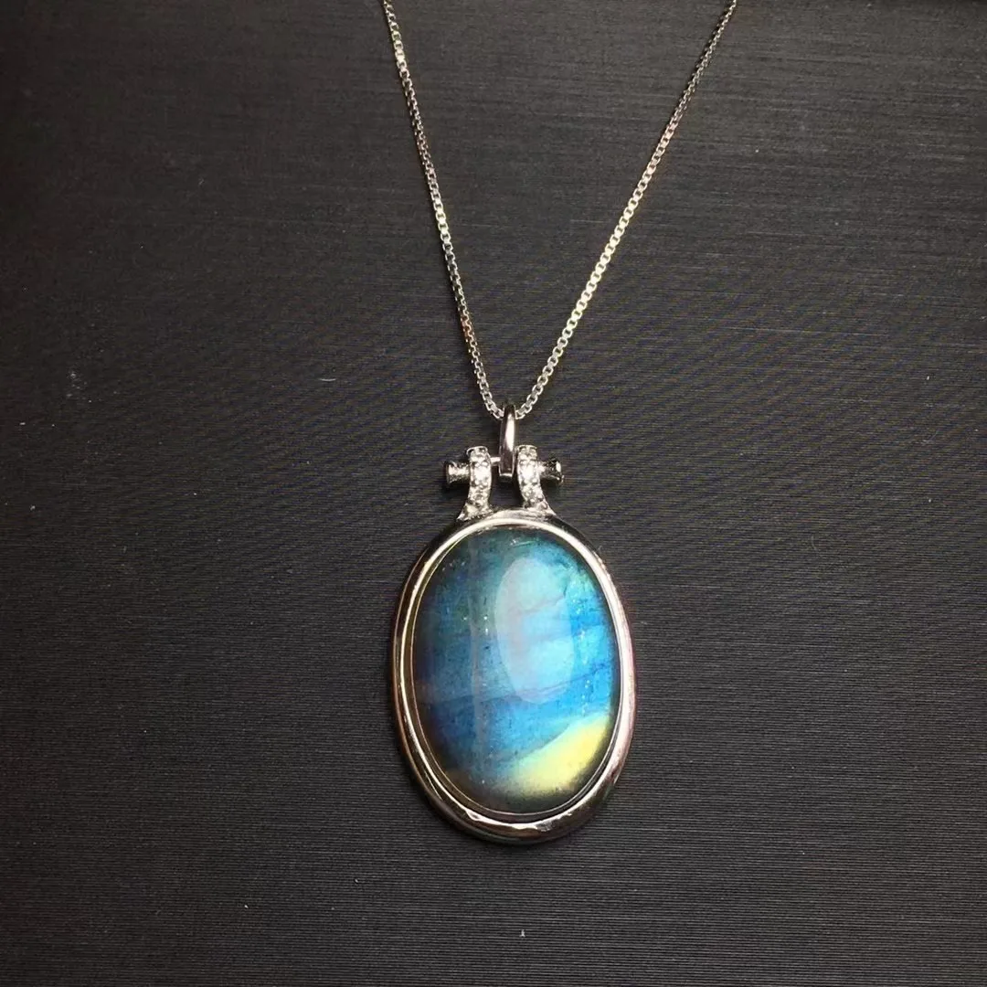 Unit One Piece 925 Silver Buckle With Cost Effective Natural Rainbow Labradorite Crystal Healing Oval Shape Pendant