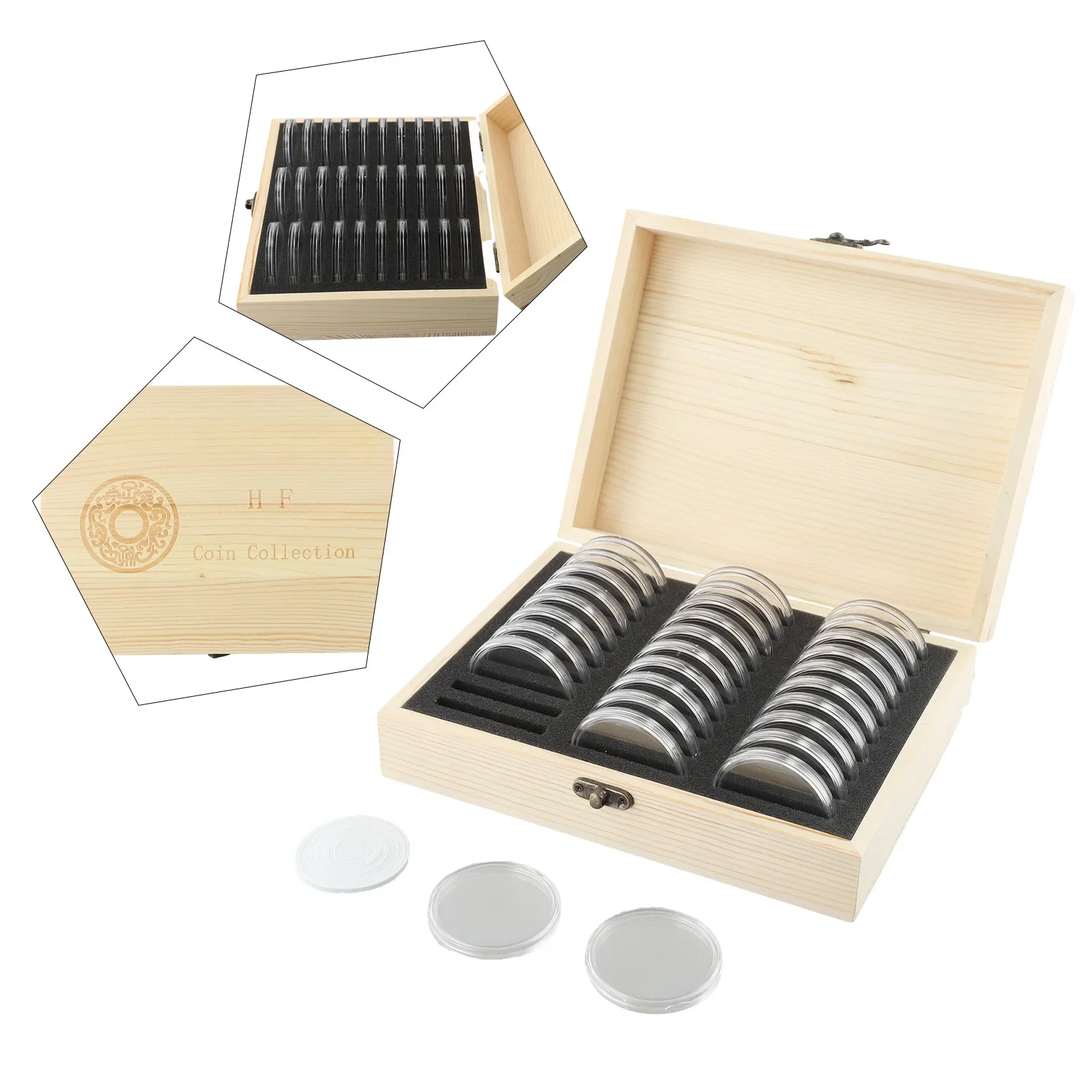 Wooden Coin Storage Box Solid With Adjustment Pad Coins Display Storage Box Commemorative Coin 30/50/100pcs Brand New