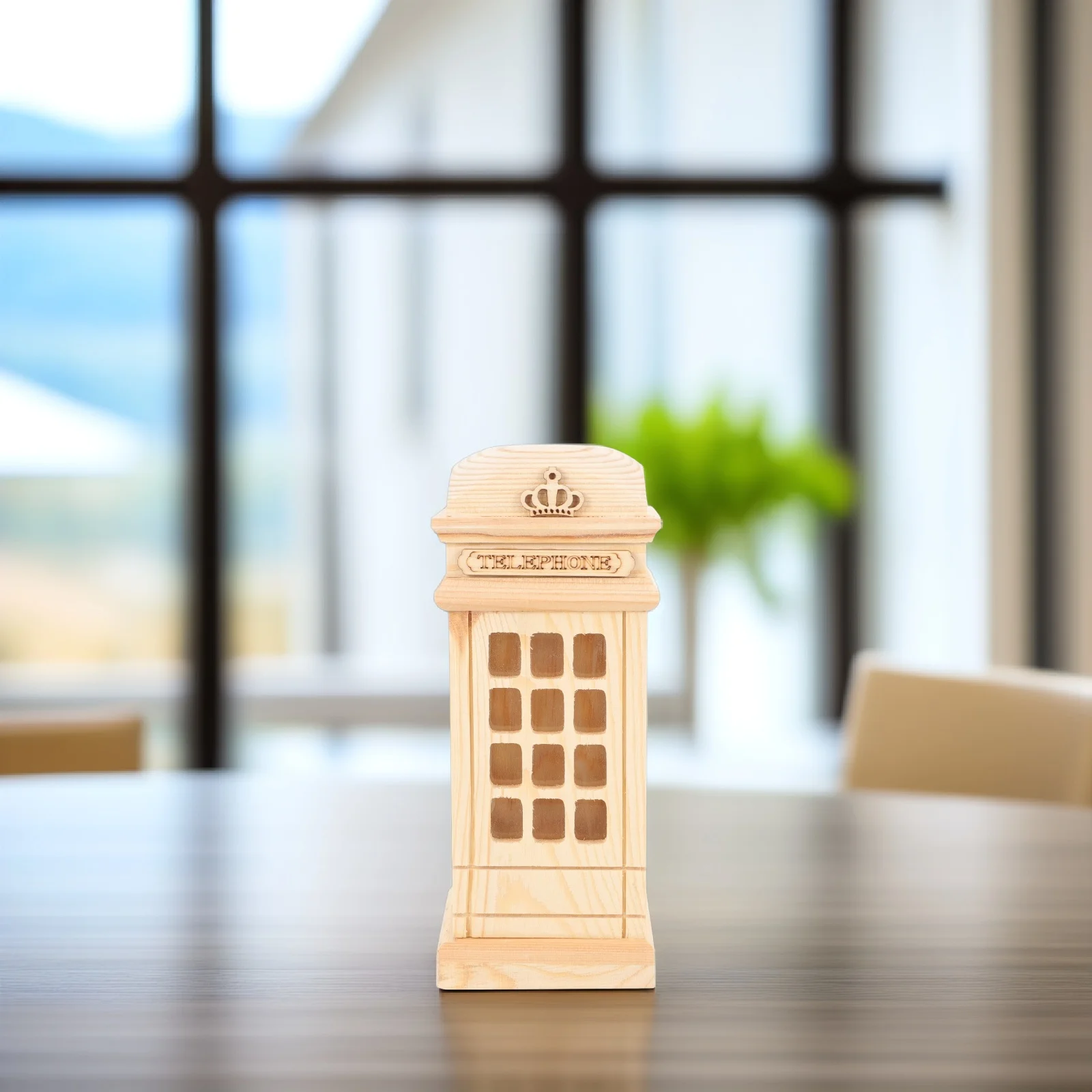 كشك الهاتف Piggy Bank غير مكتمل على شكل خشبي للعملات المعدنية DIY اللوحة الحرفية للأطفال توفير المال جرة #4