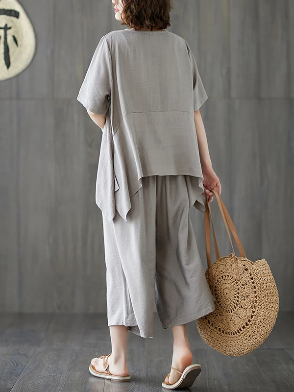 Summer plus Size Women's Slimming Concealing Loose Casual Wide Leg Pants Two Piece Set Faionable plus Size Sister