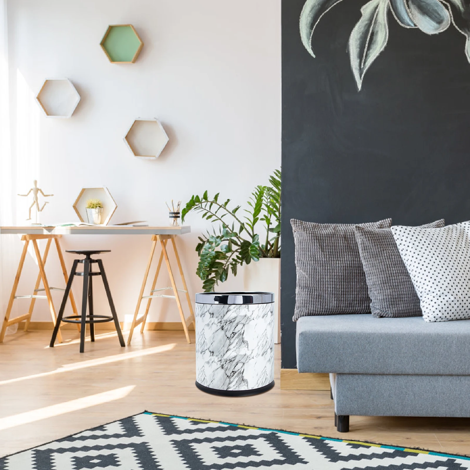 

Marble Trash Bin Garbage Cans Bathroom Small for Desk Office Plastic Rubbish Bins