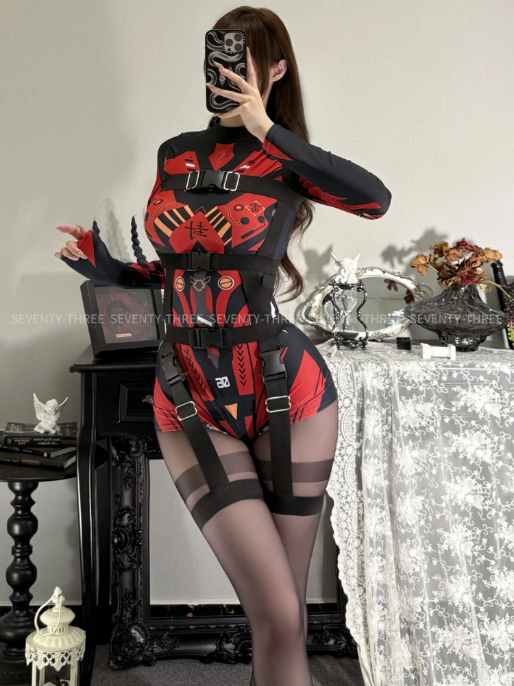 

Sexy female agent costume robot printed jumpsuit cyber policewoman cosplay costume Halloween game women's clothing One-piece