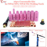 26pcs Argon TIG Welding Torch Consumable Welding Electrodes Collet Body Alumina Nozzle Long Short Cap WP18 WP17 WP26 TIG Kits