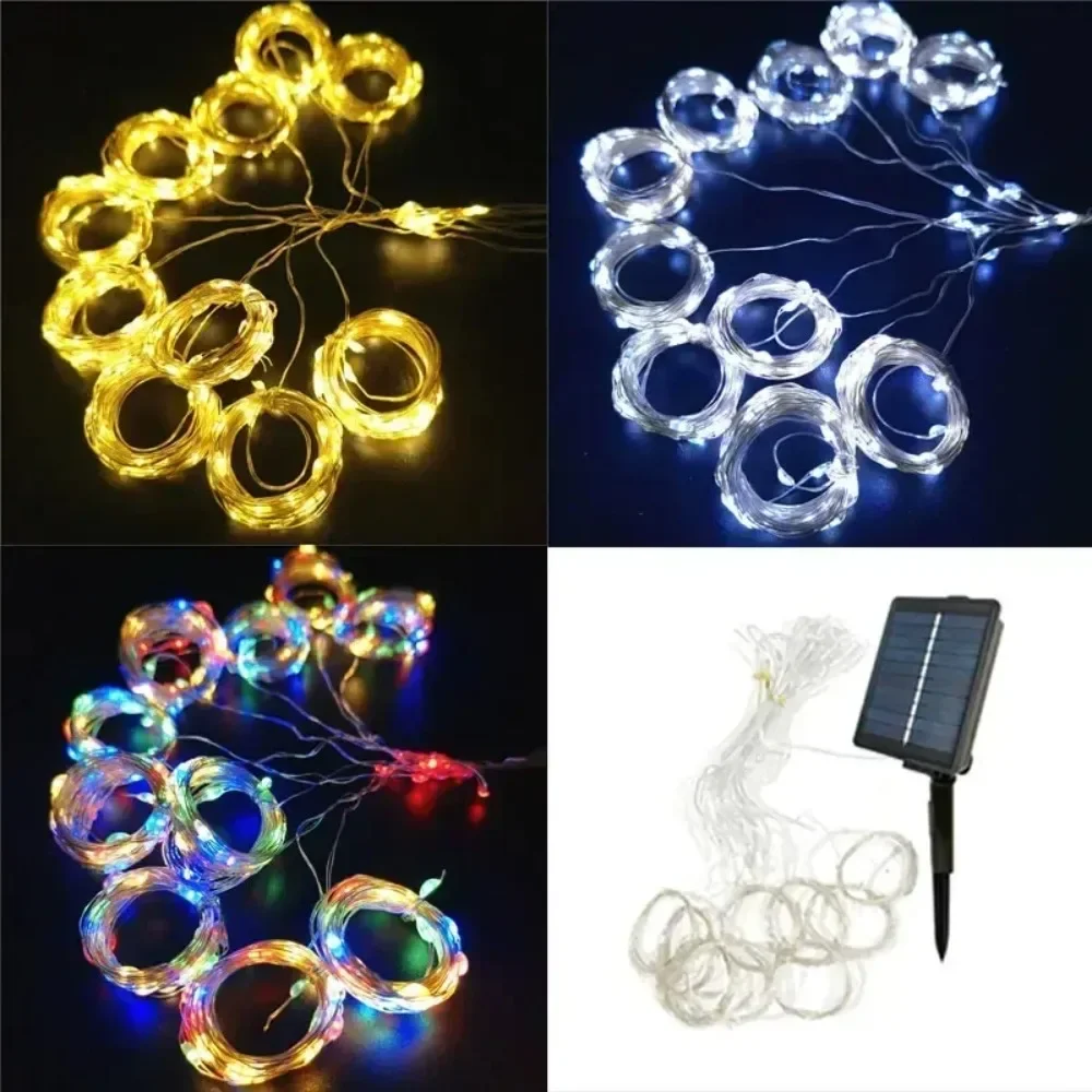 LED Solar Curtain String Lights Outdoor Fairy Lights Wedding Christmas Twinkle String Lights 8 Modes for Home Garden Patio Decor