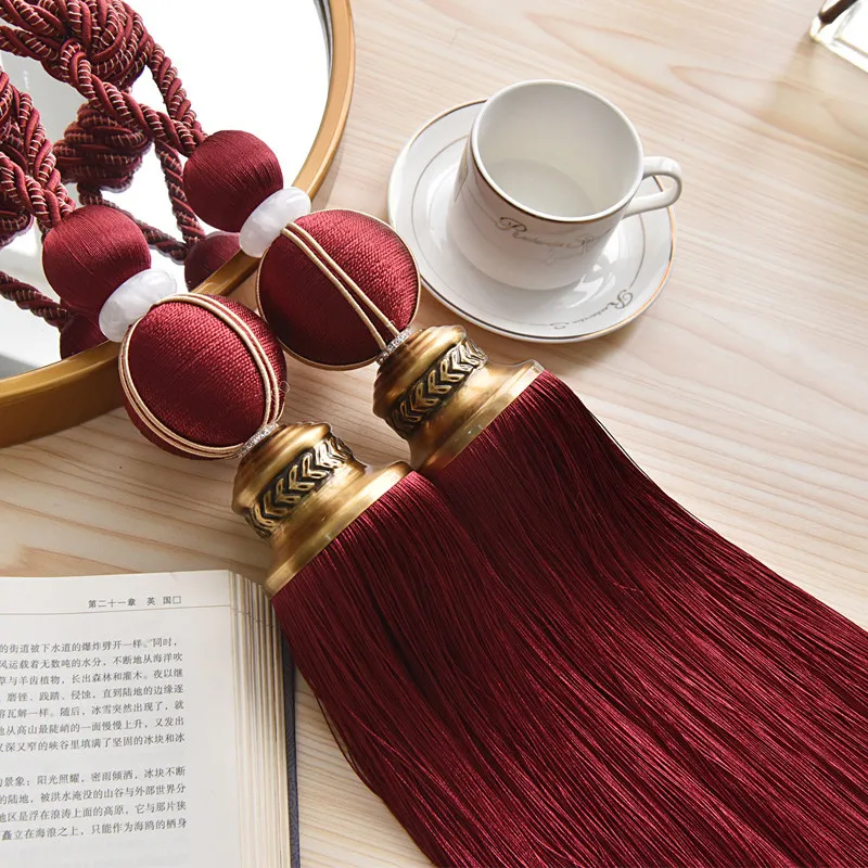 2PCS European Style Curtain Hanging Ball Binding Rope Curtain Buckle Tassel Single Ball Roman Pole Home Decoration