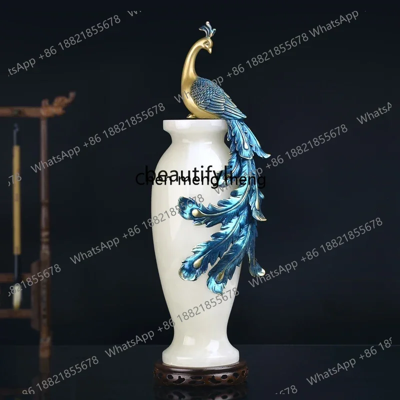 

new GY Pure Copper Peacock Ornaments, New Chinese Decorations, Auspicious Peace Jade Vase Decoration, Copper Artworkss 26