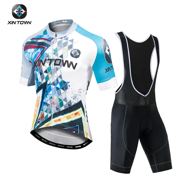 

XINTOWN Men's Summer Short Sleeve Cycling Jersey & Bib Shorts Set Quick Dry Moisture Wicking Bicycle Clothing