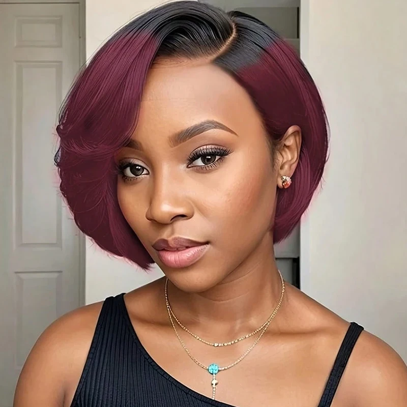 

Качество 100% человеческие волосы 6 дюймов 13x4 Парик шнурка Pixie Парики смешанного цвета для чернокожих женщин Предварительно выщипанный бразильский кружевной фронтальный парик