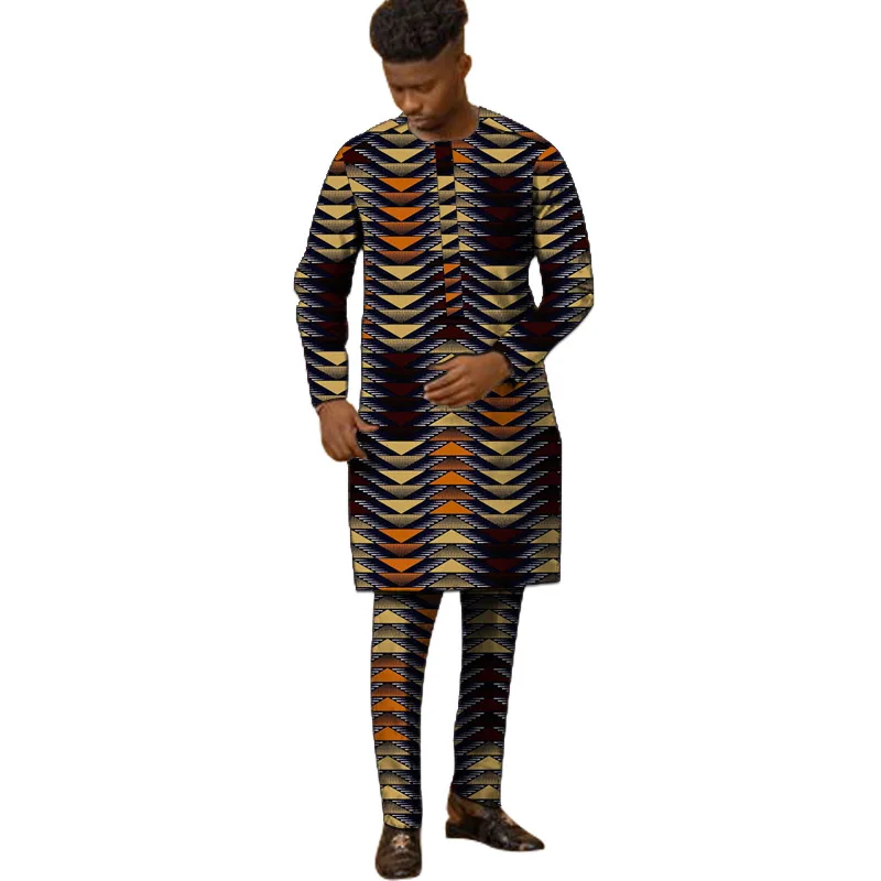 Tailor Made Men Set Dashiki Print Shirts With Trousers Male Pant Suits Traditional Style African Pattern Party Wear