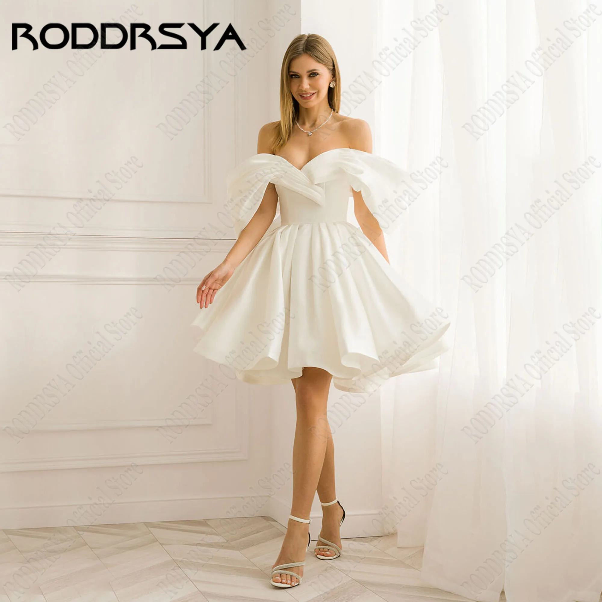 RODDRSYA-Robe de mariée courte en satin, ligne A, à lacets, au-dessus du genou, col en V, 2025Roddrsya hors épaule robe de mariée courte 2025 satin a - ligne lacets robe de mariée au - dessus du genou col en V vestido