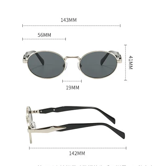 Retro Oval Metall Sonnenbrille für Frauen Männer Luxus Mode Marke Weibliche Sonnenbrille Punk Unisex Stilvolle Shades UV400 # 301161 – Detail 4