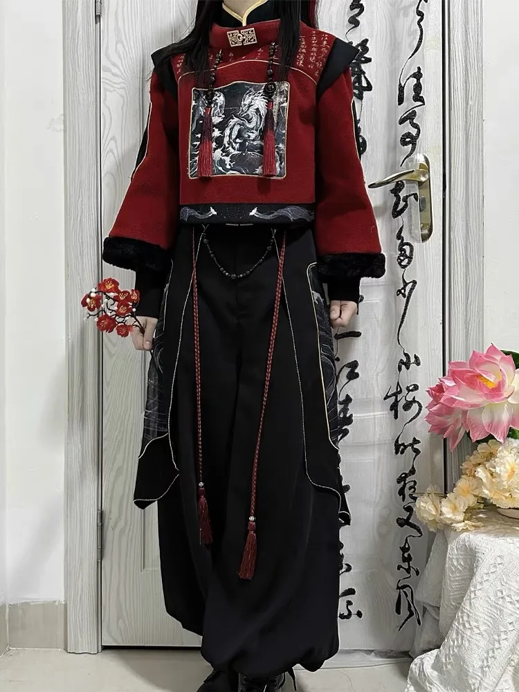 

2025 new Guofeng Dragon And Chi Set Skirt Pants New Chinese Style National Style Han Elements Hanfu Suit