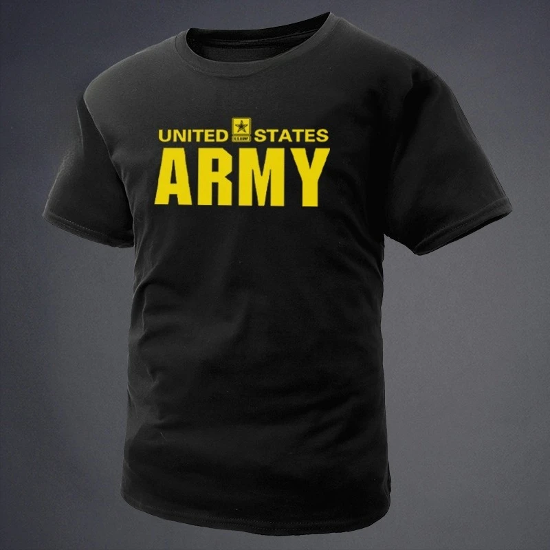 Men US Army Style United States Army T-Shirt Casual Cotton Short Sleeve Crew Neck Top American Military Graphic Tee Daily Wear