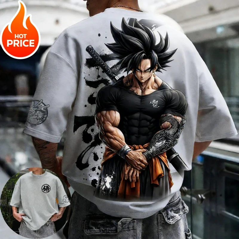Sommer Super Saiyan Goku Retro-Print Herren Casual Rundhals-T-Shirt für Jugendliche und Kinder mit lockerer Passform und kurzen Ärmeln – Detail 10