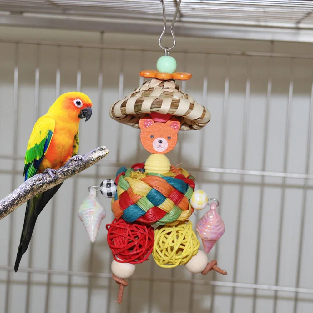 

Parrot Foraging Toys Birds Chewing Toys Aggression Reduction Colorful Scarecrow Bird Cage Hanging Toy With Hook