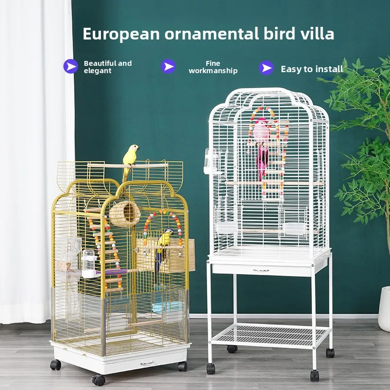 

Large Horizontal Wire Bird Cage for Parakeets Lovebirds Parrot Cage with Stand Canary Birdhouse Outdoor Aviary for Small Birds