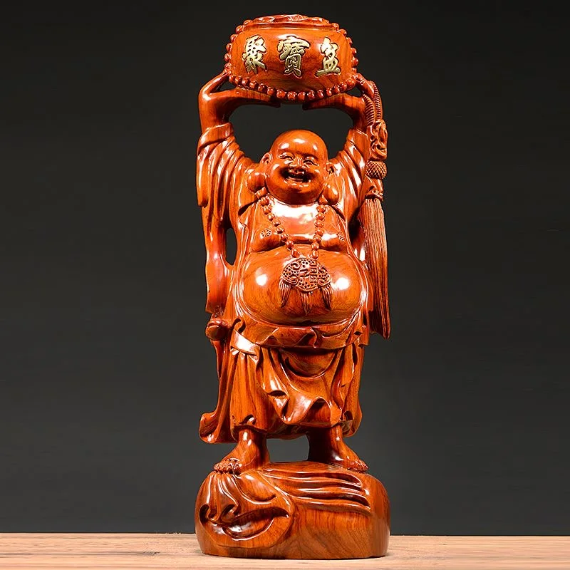 2025 HOME company good luck Business career prosperous rosewood carving sculpture Maitreya Wealth God happy Buddha Decoration