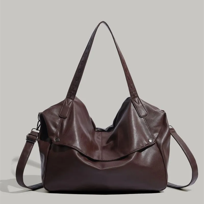 

Retro Brown Tote Bag Women Leather Large Capacity Hobo Shoulder Bag Ladies Casual Commute Versatile Daily Crossbody Bag Chic New
