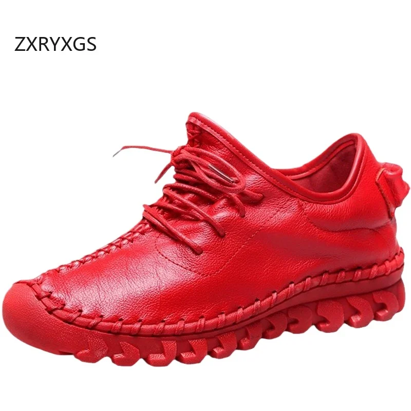 

ZXRYXGS, женские нескользящие туфли на плоской подошве из натуральной кожи премиум-класса, 2021, зимние кроссовки большого размера, модная дорожная обувь