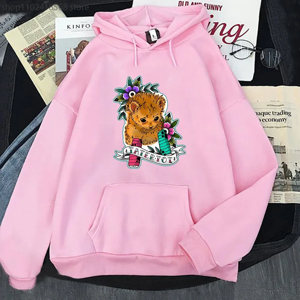 Tater Tot Tattoo Hoodies for Men Kawaii Cat Print Sweatshirt Women Clothes Cartoon Anime Pullover Unisex Streetwear Y2k Sudadera