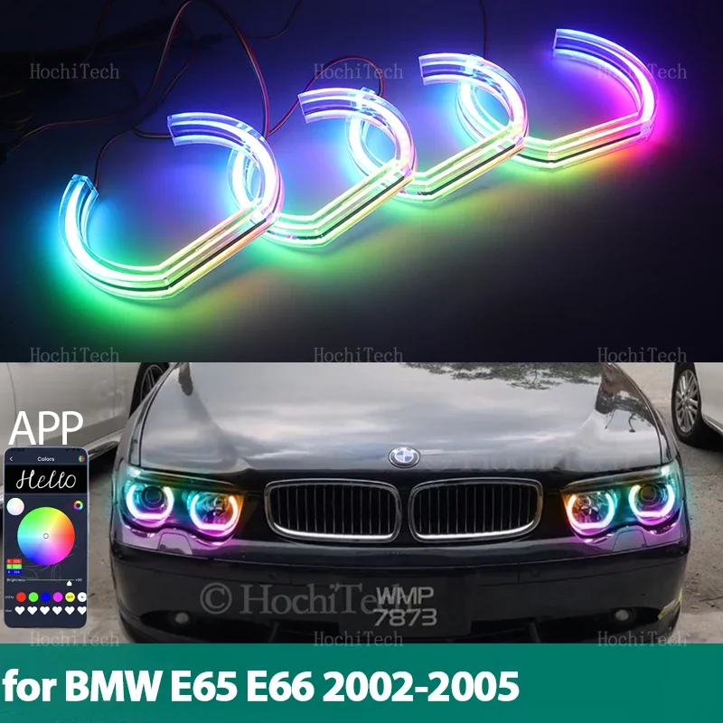 

Для BMW 7 серии E65 E66 Предварительно фейслифт 2002-05 RGB цветной динамический свет Кольца «ангельские глазки» Управление через приложение DRL Указатель поворота