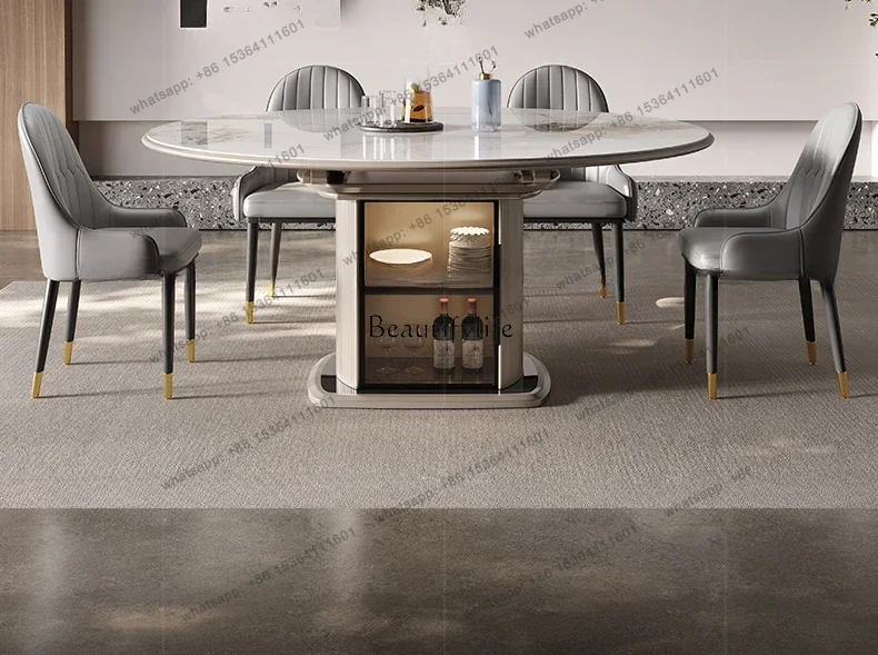 12Corrugated rock slab dining table Household telescopic square and round dual-purpose storage dining table