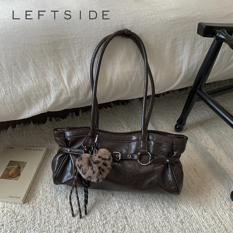 

LEFTSIDE Women PU Leather Tote Bag 2025 Luxury Designer New Brand Trend Luxury Female Simple Vintage Shoulder Bag Handbags