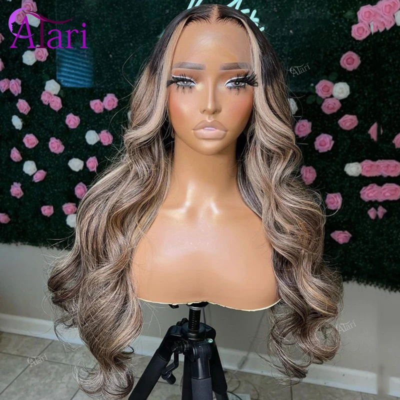 

Highlights Ash Blonde Ombre Black roots Human Hair Wigs Transparent 13x6 13x4 Lace Frontal Wig Pre Plucked Brazilian 5x5 Closure