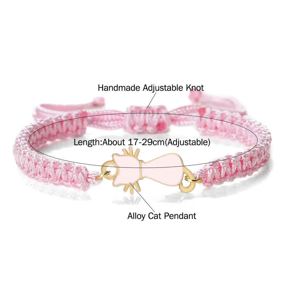 20Styles Women Simple Adjustable Pink Rope Bracelet Charms Sweet Animal Pendant Braided Bracelets Girls New Fashion Jewelry Gift