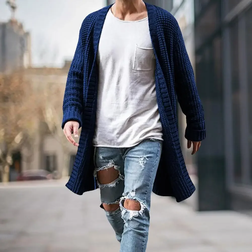 Neue Herren gestrickte Baumwolle Cardigan Mode lange Pullover männlich lässig solide Langarm schlanke Outwear Herbst Winter warme Jacke