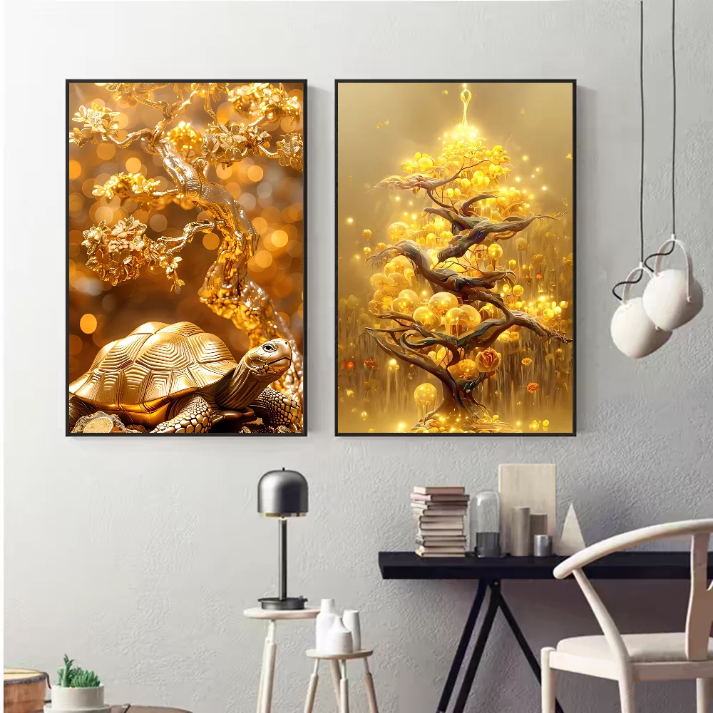 Golden Money Tree DIY Sticky Poster Whitepaper Prints Posters Artwork Nordic Home Decor