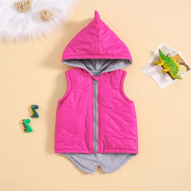 Winter Girl‘s Vest Coat Hooded Dinosaur Zipper Outwear Kids Jacket