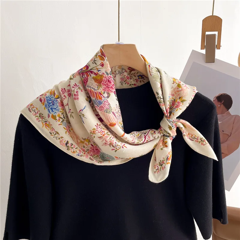 70cm New Fashion Cotton Square Scarf Women Floral Print Design Bandanas Lady Scarves Headband Handkerchief Hair Luxury Brand