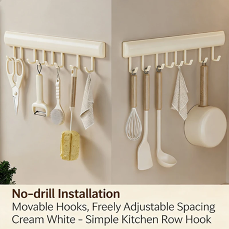 Non-Drilled Kitchen Hook Holder Hanging Rod Wall-Mounted Multi-Functional Kitchenware Holder Spoon and Spatula Storage Rack