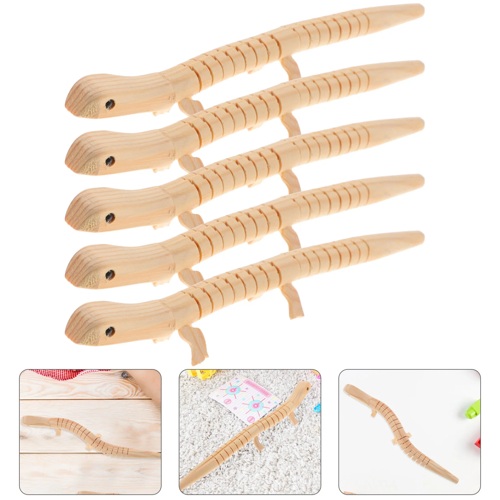 5 Pcs DIY Lizard Toy Realistic Plaything Manual Wooden Small Children Model Decor