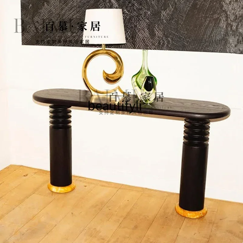 NQ52 Great discounts Medieval minimalist designer creative entrance table Italian ash wood light luxury corridor end view table