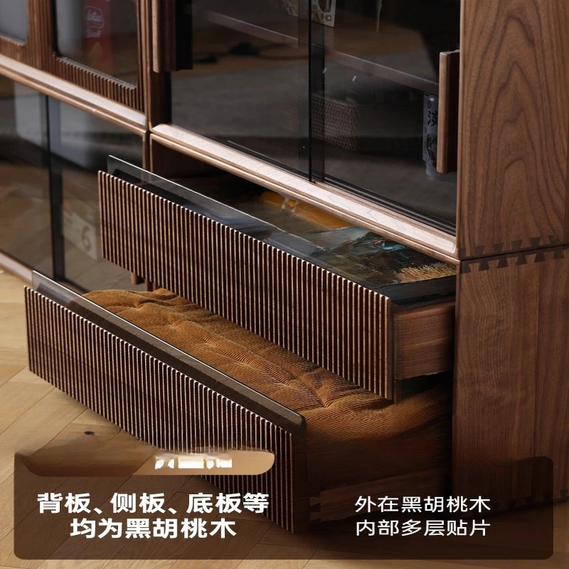 North American black walnut module cabinet, all solid wood bookcase storage display cabinet, dining side cabinet, living roo