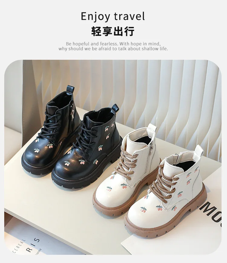 Weichsohlen-Stiefel aus besticktem PU-Leder für Mädchen, Frühling/Herbst, rutschfeste kurze Stiefel, leichte, bequeme Freizeitschuhe für Kinder. – Detail 2