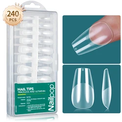 Nailpop 240 stks Zacht Acryl Nagel Tips Half Matte Pre-vorm Volledige Dekking Valse Nagel Druk op Nagels Set voor Nagelverlenging Salon DIY