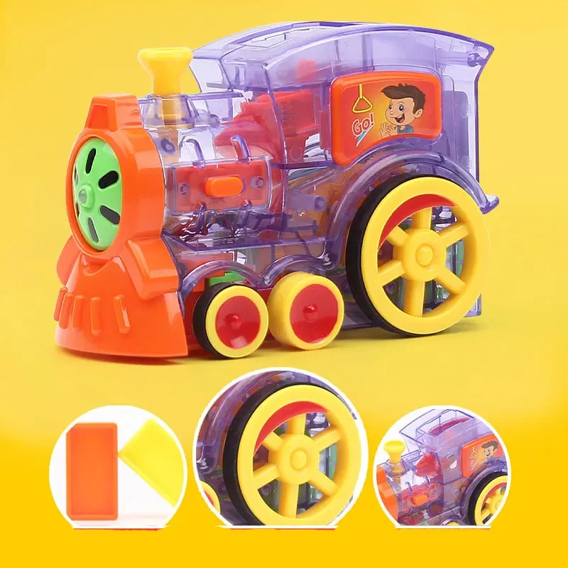 60/80 stuks treinspeelgoedset Rally elektrisch treinmodel met kleurrijke domino spel auto vrachtwagen voertuig stapelen