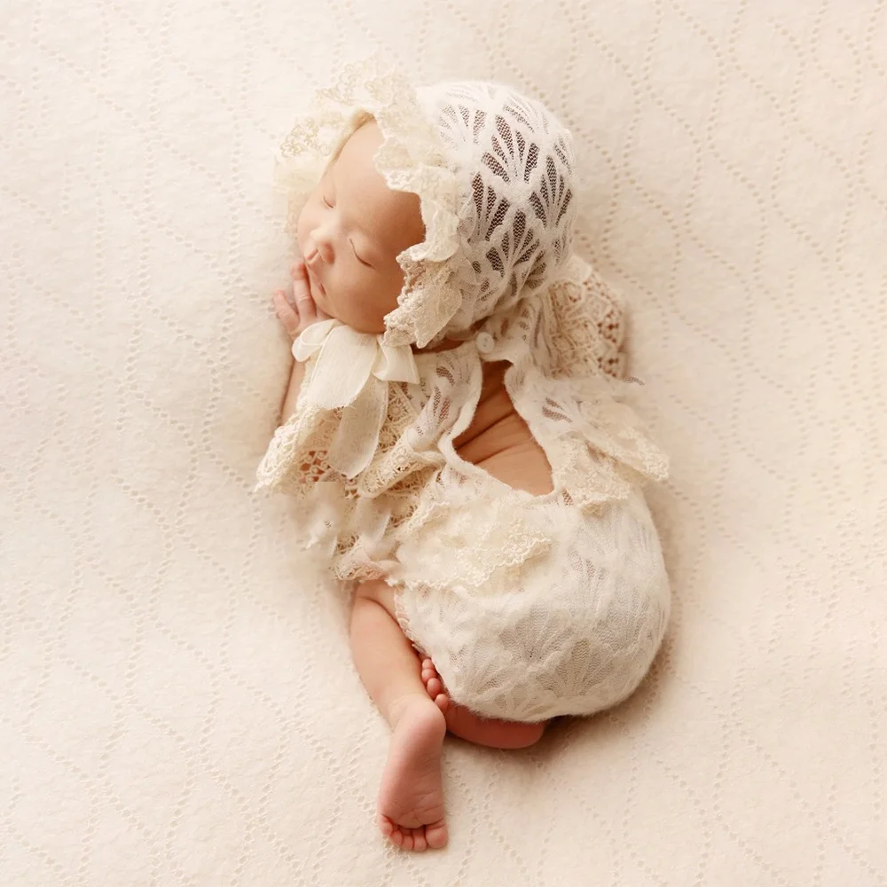 Newborn Girls Clothes Backless Lace Jumpsuit Hat Photography Outfits Baby Dresses Studio Infant Photo Shoot Costume Accessories