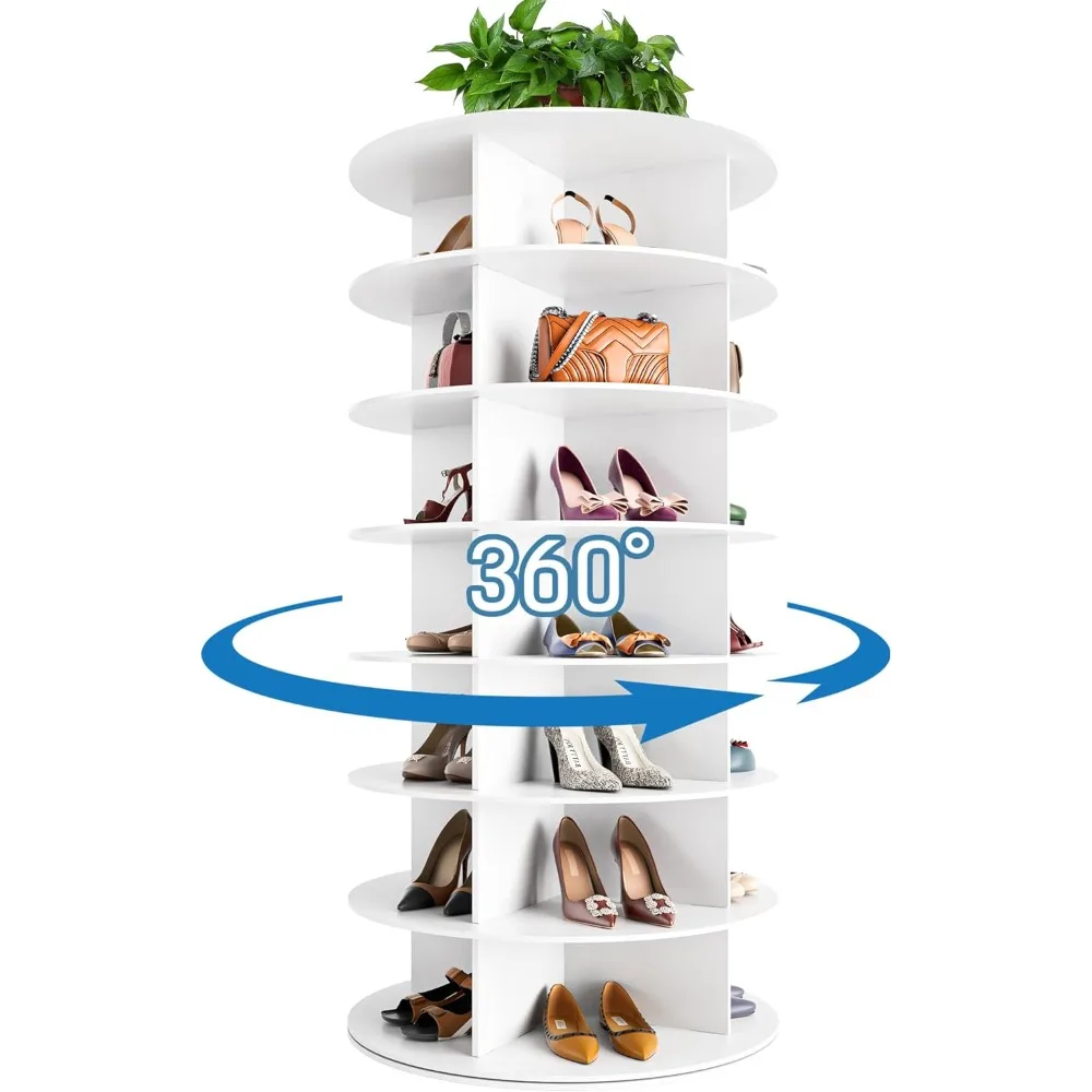 

7-Tier Rotating Shoe Rack Tower - 360 Spinning Shoe Organizer, Vertical Lazy Susan, Closet Cabinet Rack for 28 Pairs of Shoes