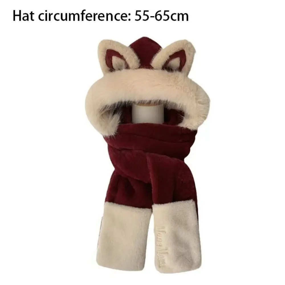 سميكة قبعة وشاح قفازات مجموعة الدفء غطاء حماية الأذن يندبروف الثعلب الأذن النساء بيني قبعة الشتاء قبعة متكاملة وشاح