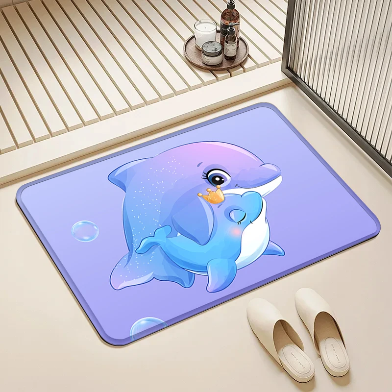 

Mother & Baby Dolphin Print Door Mat Non-Slip Absorbent Floor Rug for Home Bathroom Kitchen Decor