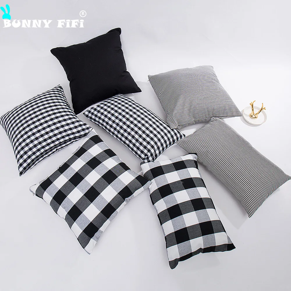 Black And White Checkered Series Cushion Cover Soft Plush Warm Velvet Pillow cover 45x45cm Throw Pillow Cover For Home Decor