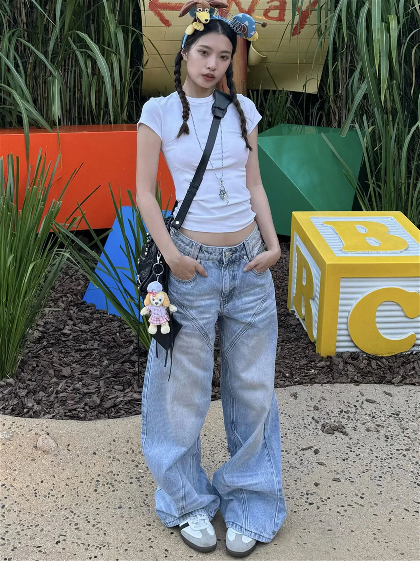 

Retro American Low Waist Wide Leg Jeans Women's Loose Slimming Tall Extended Straight Tube Pants Casual Cotton Spring