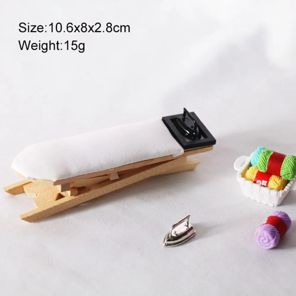 Simulated Dollhouse Miniature Wooden Ironing Board Table Metal Resin Ironing Machine Model Dollhouse Miniature Furniture Girls