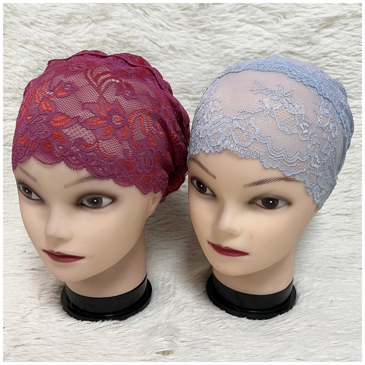 Novas mulheres muçulmanas lenço oco rendas design elástico camada de espaço tecido applique headwear sólido feijão indiano chapéu de cabelo senhora chapéu